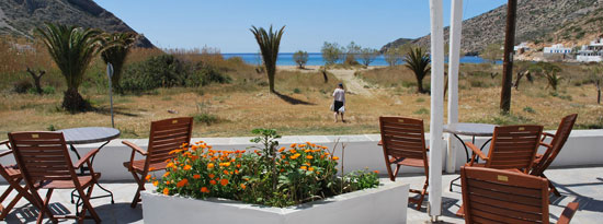 View from the courtyard of the Hotel Afroditi in Kamares