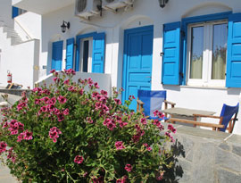 Outdoor area with flowers at Hotel Afroditi